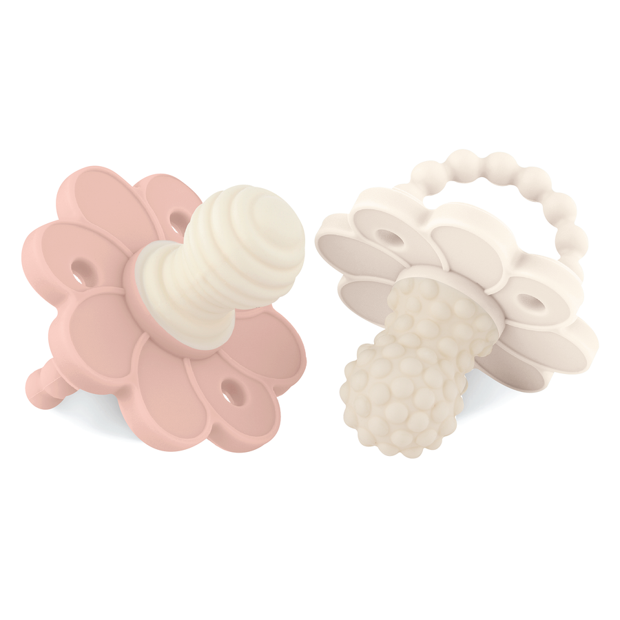 SoothiPop Silicone Teething Pacifier Flower Shaped (2 Pack) - Blush and Cream