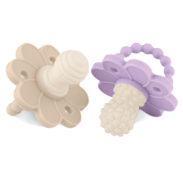 SoothiPop Silicone Teething Pacifier Flower Shaped (2 Pack) - Beige and Lavender