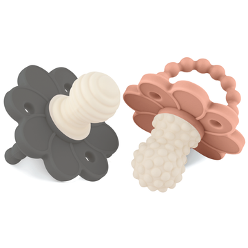 SoothiPop Silicone Teething Pacifier Flower Shaped (2 Pack) - Rose Gold and Space Gray