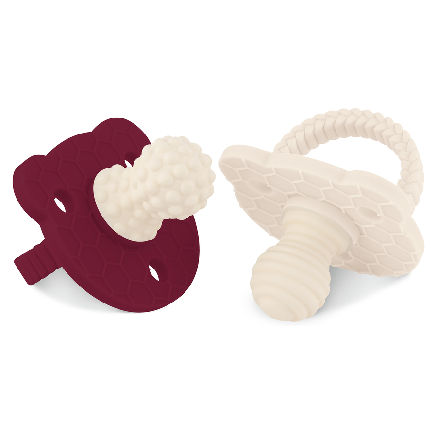 SoothiPop Silicone Teething Pacifier Bear Shaped (2 Pack) - Berry and Cream
