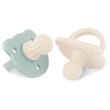 SoothiPop Silicone Teething Pacifier Bear Shaped (2 Pack) - Mint and Cream