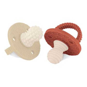 SoothiPop Silicone Teething Pacifier Round Shaped (2 Pack) - Beige and Cinnamon