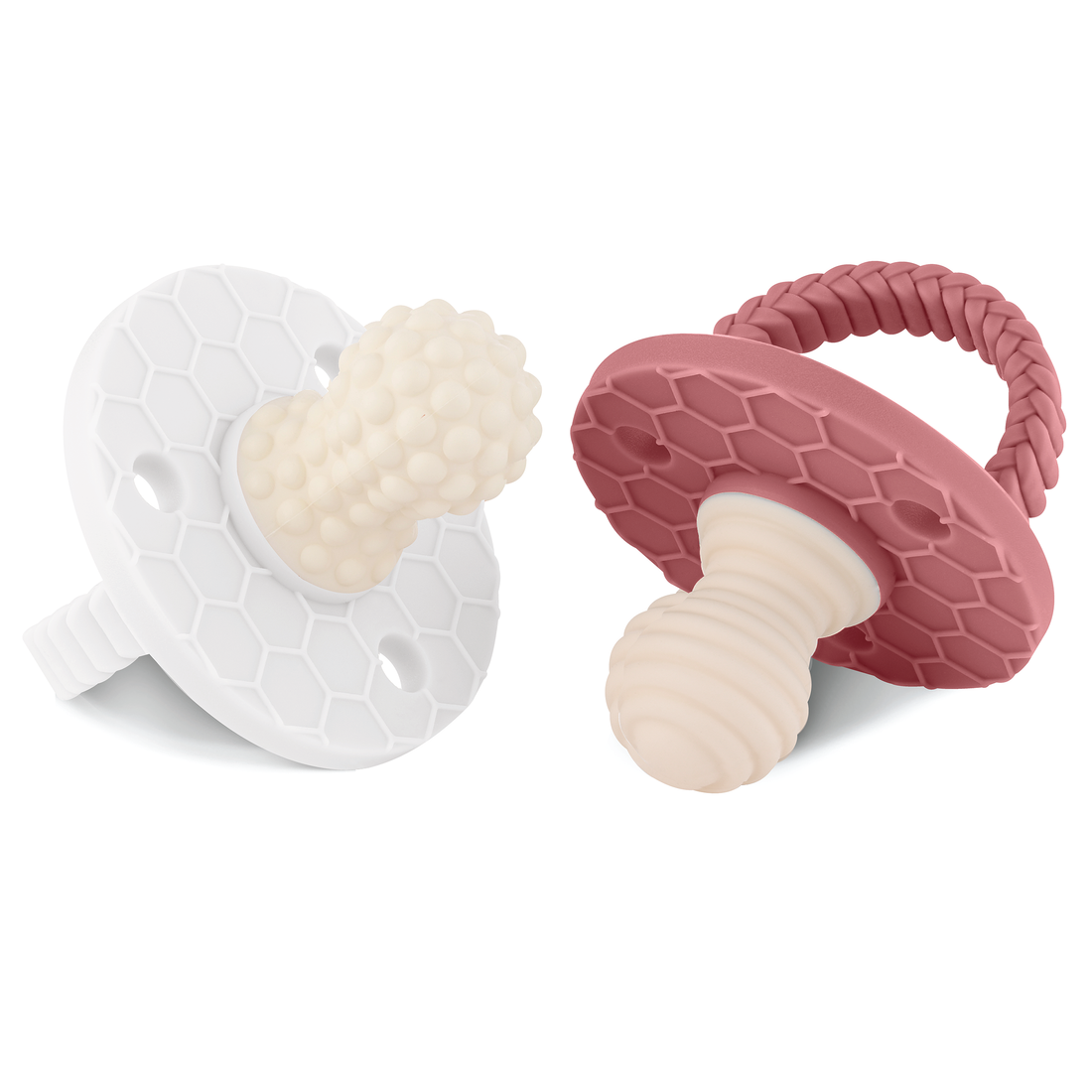 SoothiPop Silicone Teething Pacifier Round Shaped (2 Pack) - Blush and White by Smooch Babies sold by Smooch Babies