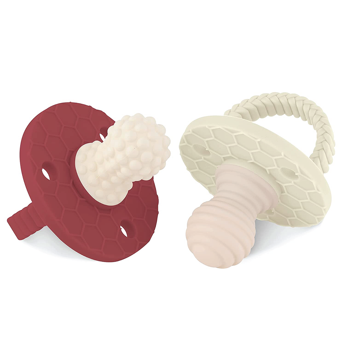 SoothiPop Silicone Teething Pacifier Round Shaped (2 Pack) - Burgundy and Cream